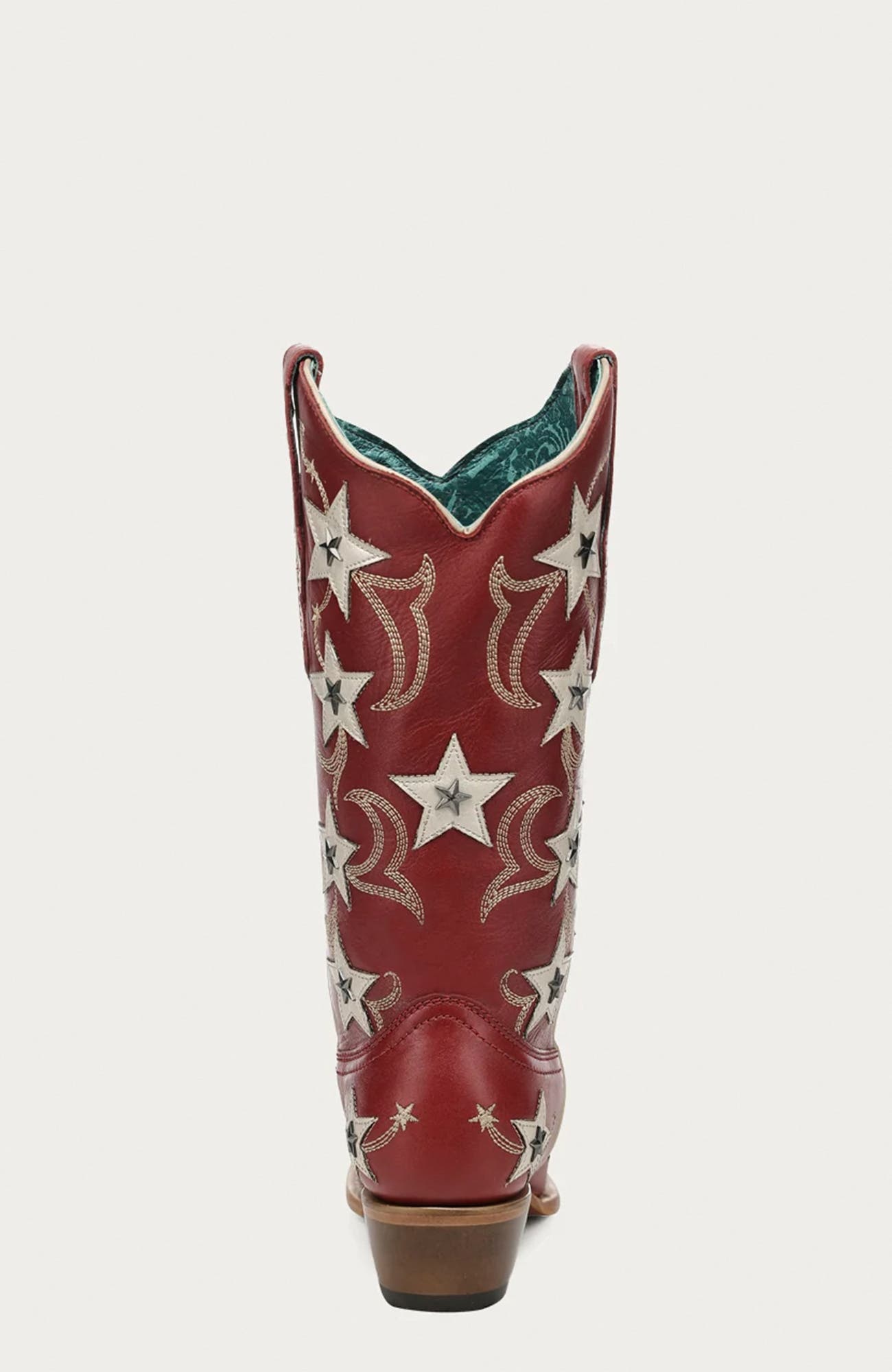 Detailed Embroidery Leather Overlay Studded Western Boots, Alternate, color, Red