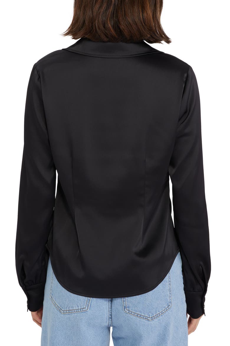 Time to Shine Ruched Satin Button-Up Shirt, Alternate, color, BLACK