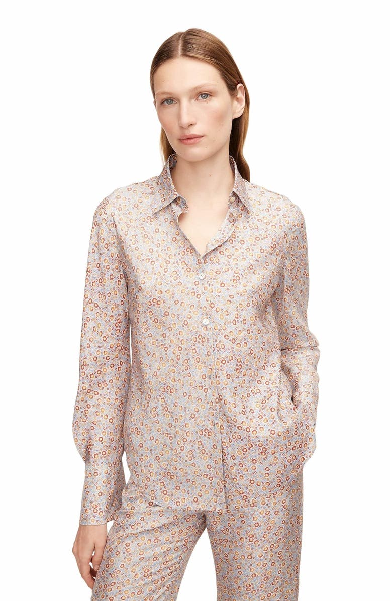 Rebecca Taylor Violet Fleur Silk Blouse, Main, color, Fleur Glass Blue Combo