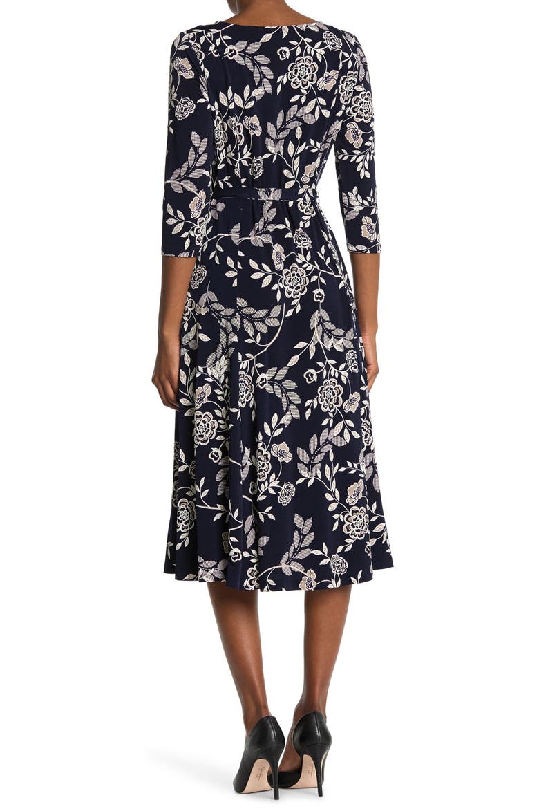Floral Scoop Neck Midi Dress, Alternate, color, NAVY/TAUPE