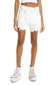 Shredded Crossover Denim Shorts