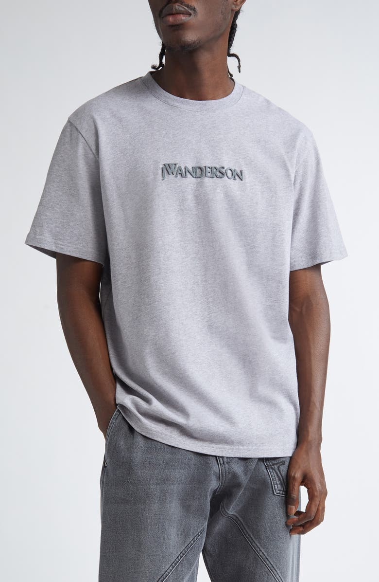 JW Anderson Embroidered Logo Cotton T-Shirt, Main, color, Grey Melange