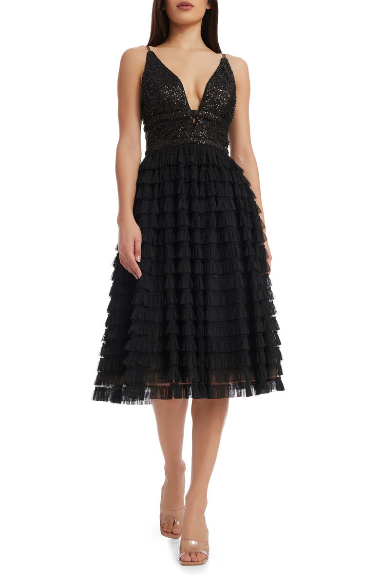 Dress the Population Becca Sequin & Tulle Tiered Dress, Main, color,