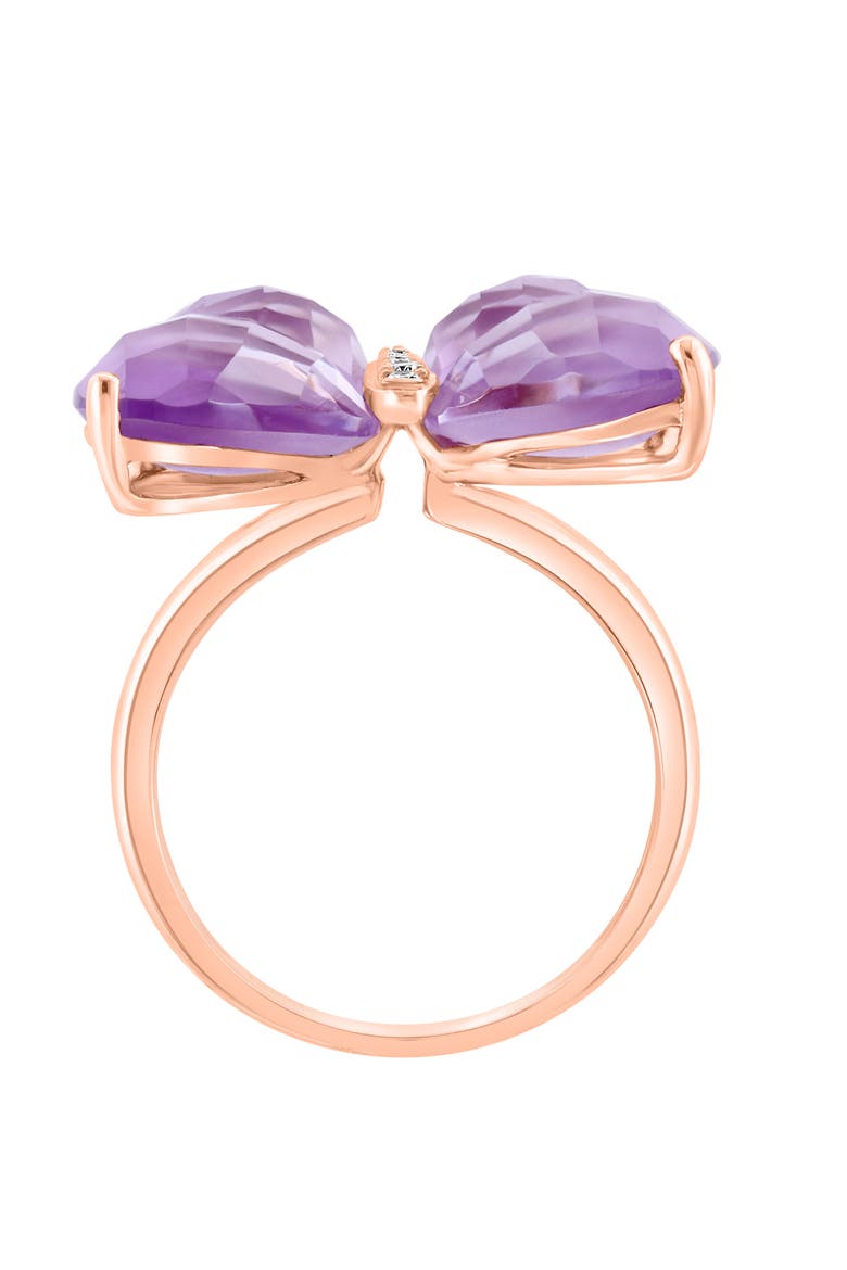 14K Rose Gold Diamond & Pink Amethyst Butterfly Ring, Alternate, color, 14K Gold