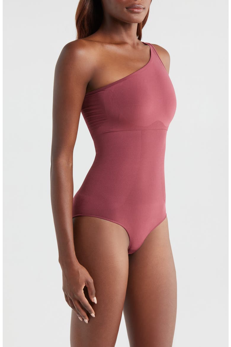 Butter Sculpt One-Shoulder Bodysuit, Alternate, color, DARK CHERRY
