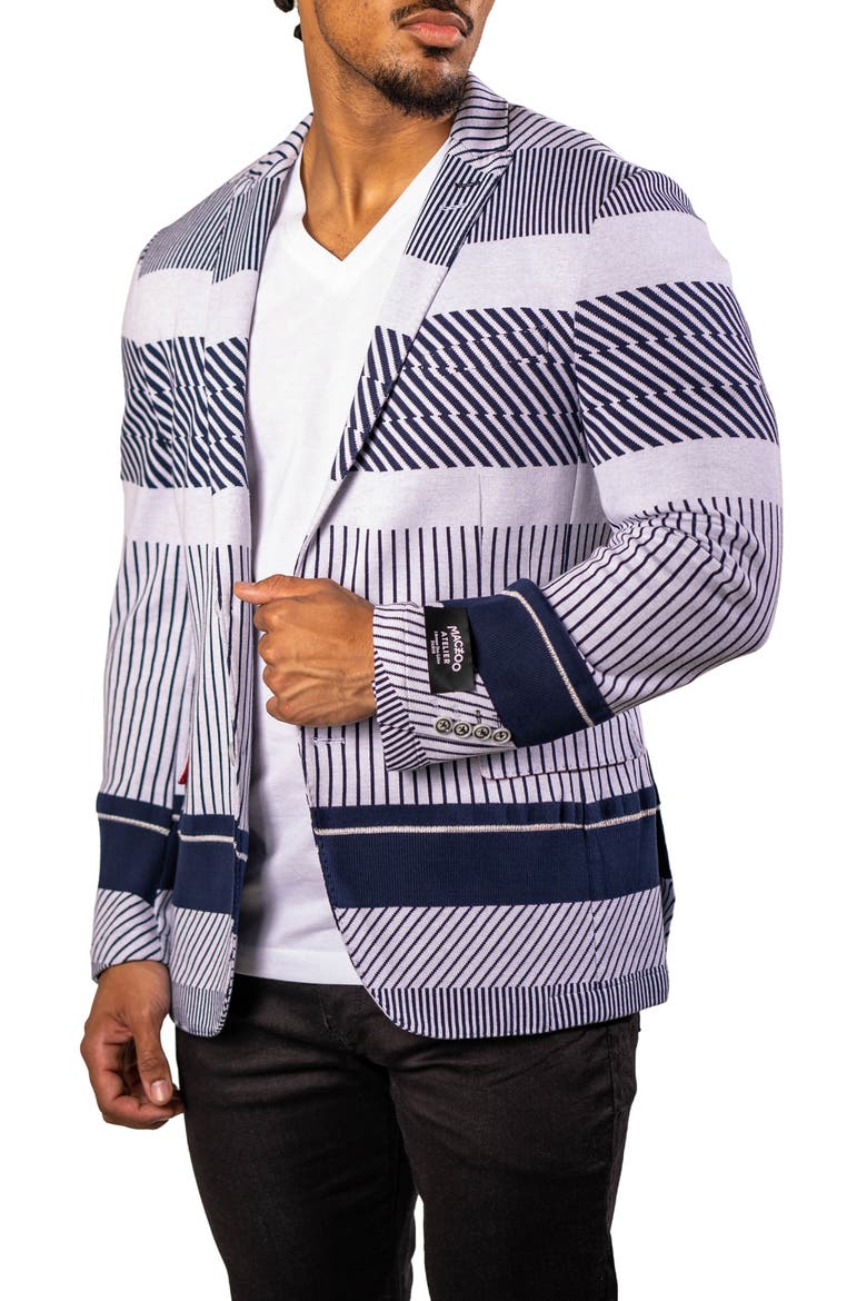 Stripe Unconstructed Knit Blazer, Alternate, color, BLUE