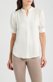 Anne Klein Puffed Sleeve Y-Neck Top
