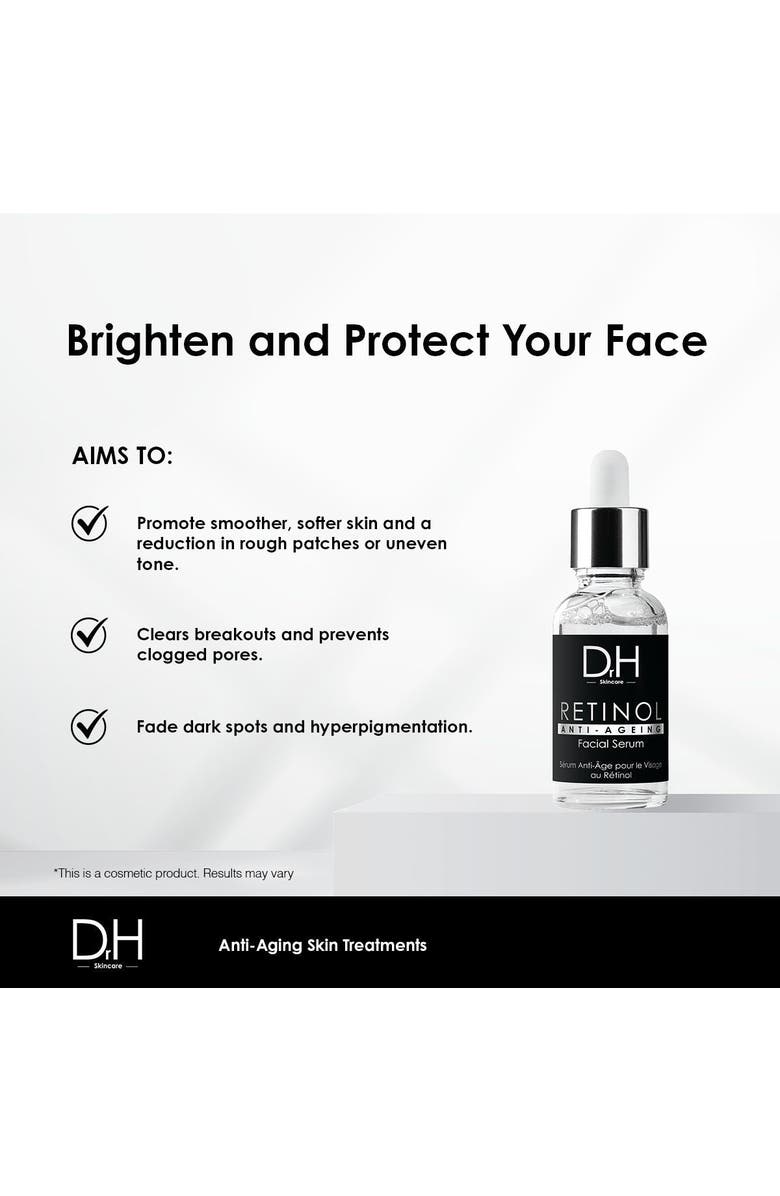 Dr H Anti-Ageing Retinol Facial Serum 30ml for Fine Lines & Wrinkles, Loss of Firmness, Alternate, color, White