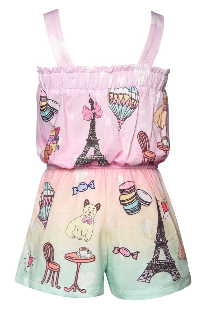 Kids' Paris Theme Romper, Alternate, color, PINK MULTI