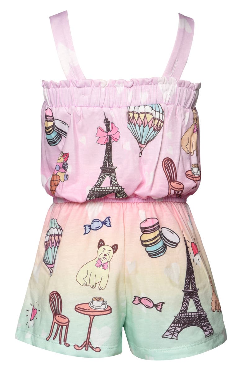 Sara Sara Kids' Paris Theme Romper, Alternate, color, Pink Multi