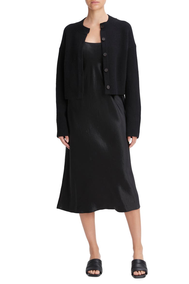 Wool & Cashmere Crop Cardigan, Main, color, BLACK