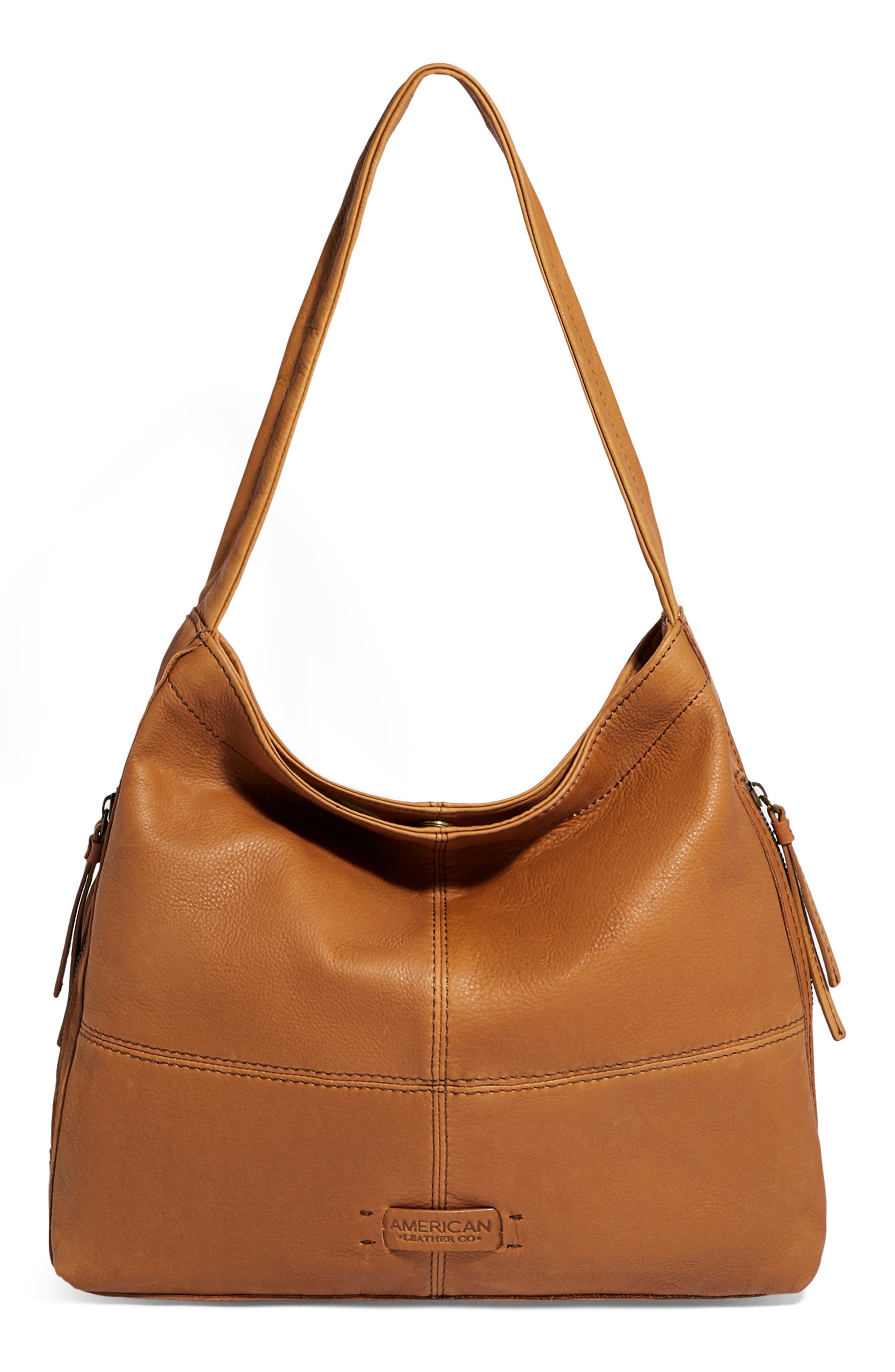 AMERICAN LEATHER CO. Virginia Leather Hobo Bag, Main, color, Cafe Latte Smooth