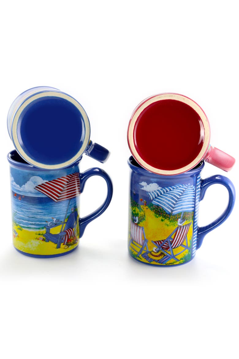 Beachcomber 4 Piece 16 Ounce Stoneware Mug Set, Alternate, color, Blue