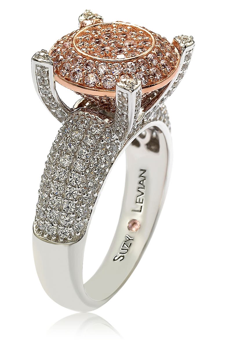 Sterling Silver & 14K Rose Gold Plated Pavé Pink CZ Ring, Alternate, color, PINK