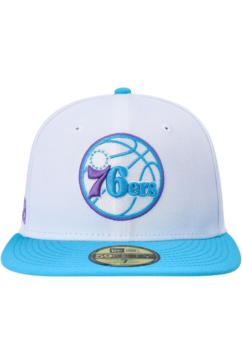 Men's New Era White Philadelphia 76ers Vice Blue Side Patch 59FIFTY Fitted Hat, Alternate, color, White