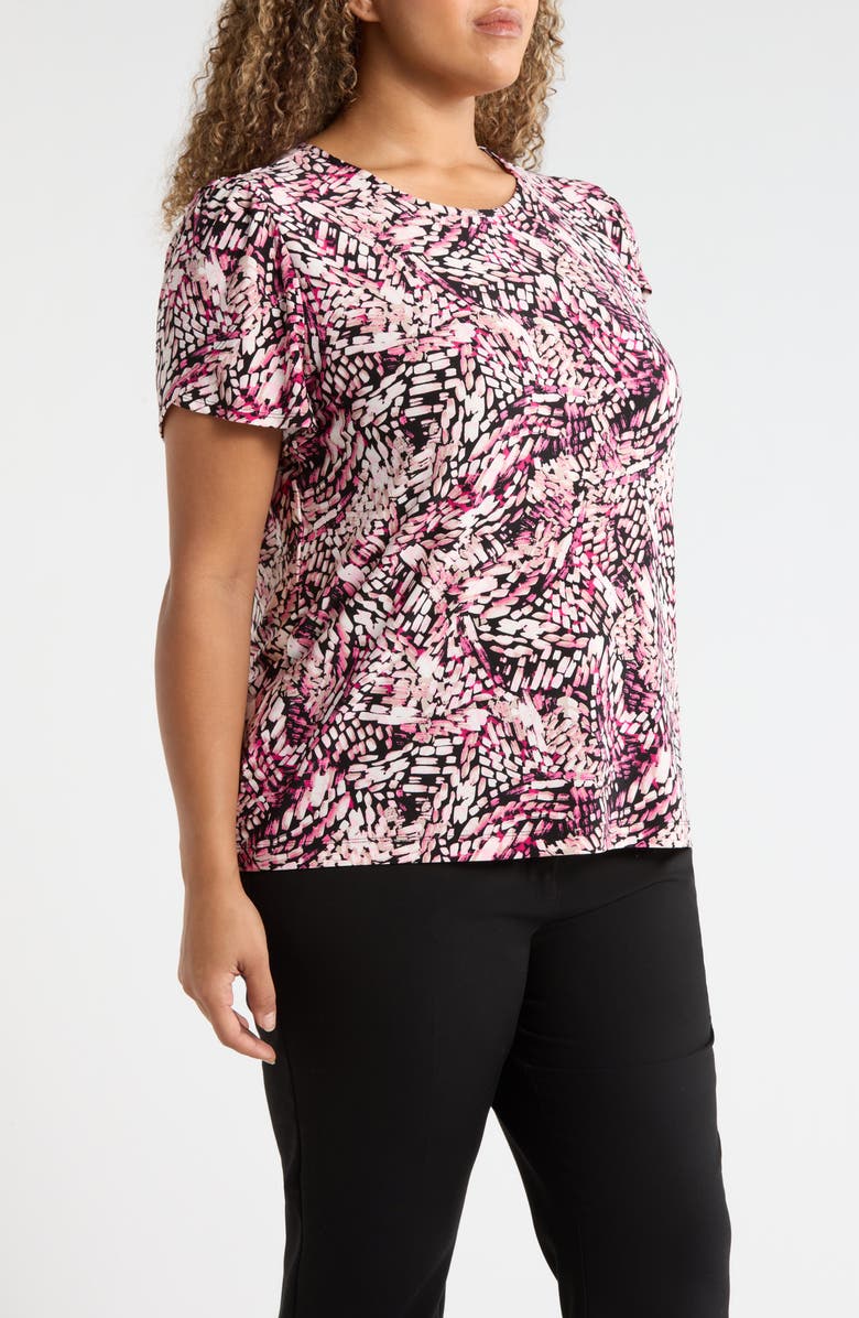 AK ANNE KLEIN Abstract Print Tulip Sleeve Top, Alternate, color, Pink Berry Multi