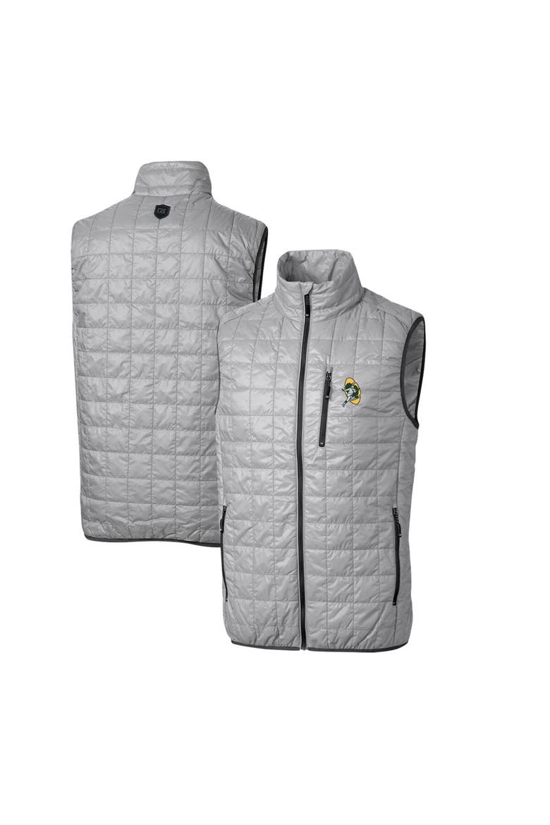 Men's Cutter & Buck Gray Green Bay Packers Throwback Logo Rainier PrimaLoft Eco Insulated Full-Zip Puffer Vest, Main, color, Gray