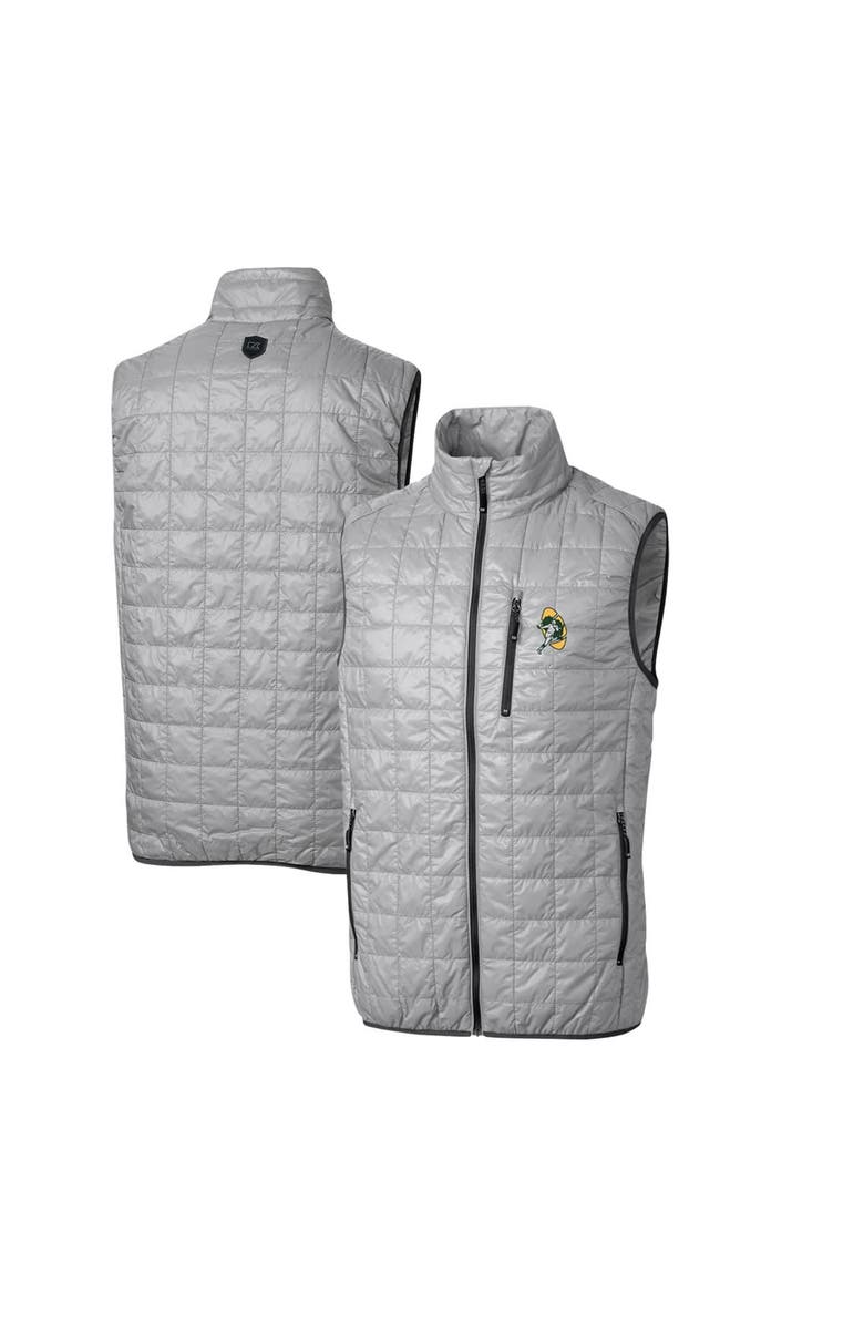 Cutter & Buck Men's Cutter & Buck Gray Green Bay Packers Throwback Logo Rainier PrimaLoft Eco Insulated Full-Zip Puffer Vest, Main, color, 