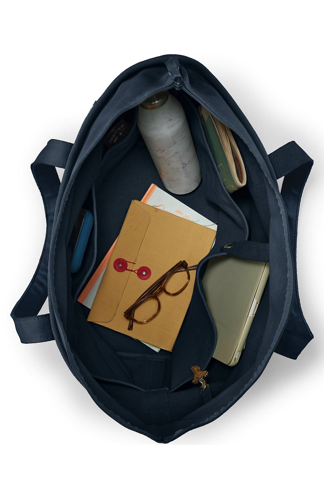 Zip Top Long Handle Canvas Tote Bag, Alternate, color, Radiant Navy