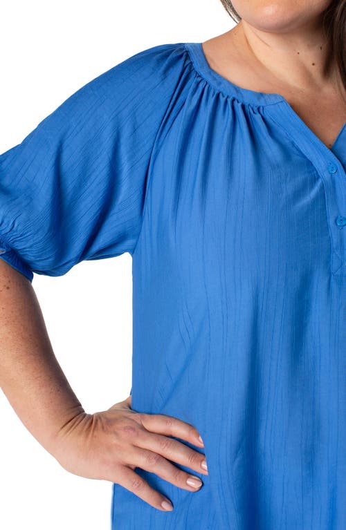 Shop Liverpool Los Angeles Crinkled Puff Sleeve Top In Cobalt Blue