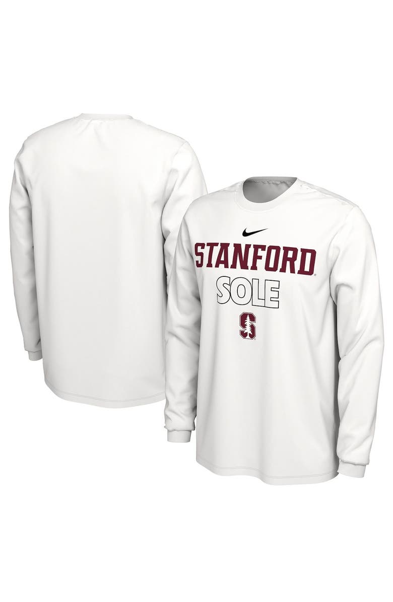Nike White Stanford Cardinal 2023 On Court Bench Long Sleeve T-Shirt, Alternate, color, 