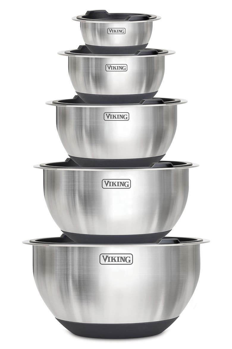 10-Piece Stainless Steel Mixing Bowl Set with Lids, Main, color, BLACK