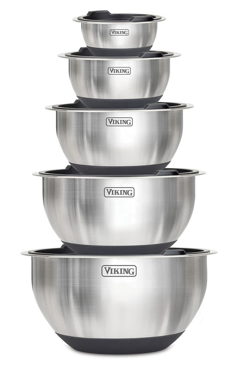 Viking 10-Piece Stainless Steel Mixing Bowl Set with Lids, Main, color, Black