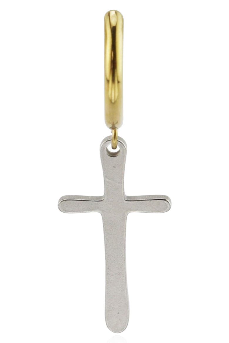 Cross Drop Huggie Hoop Earrings, Alternate, color, GOLD