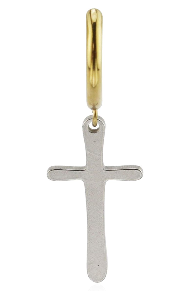 REBL Cross Drop Huggie Hoop Earrings, Alternate, color, Gold