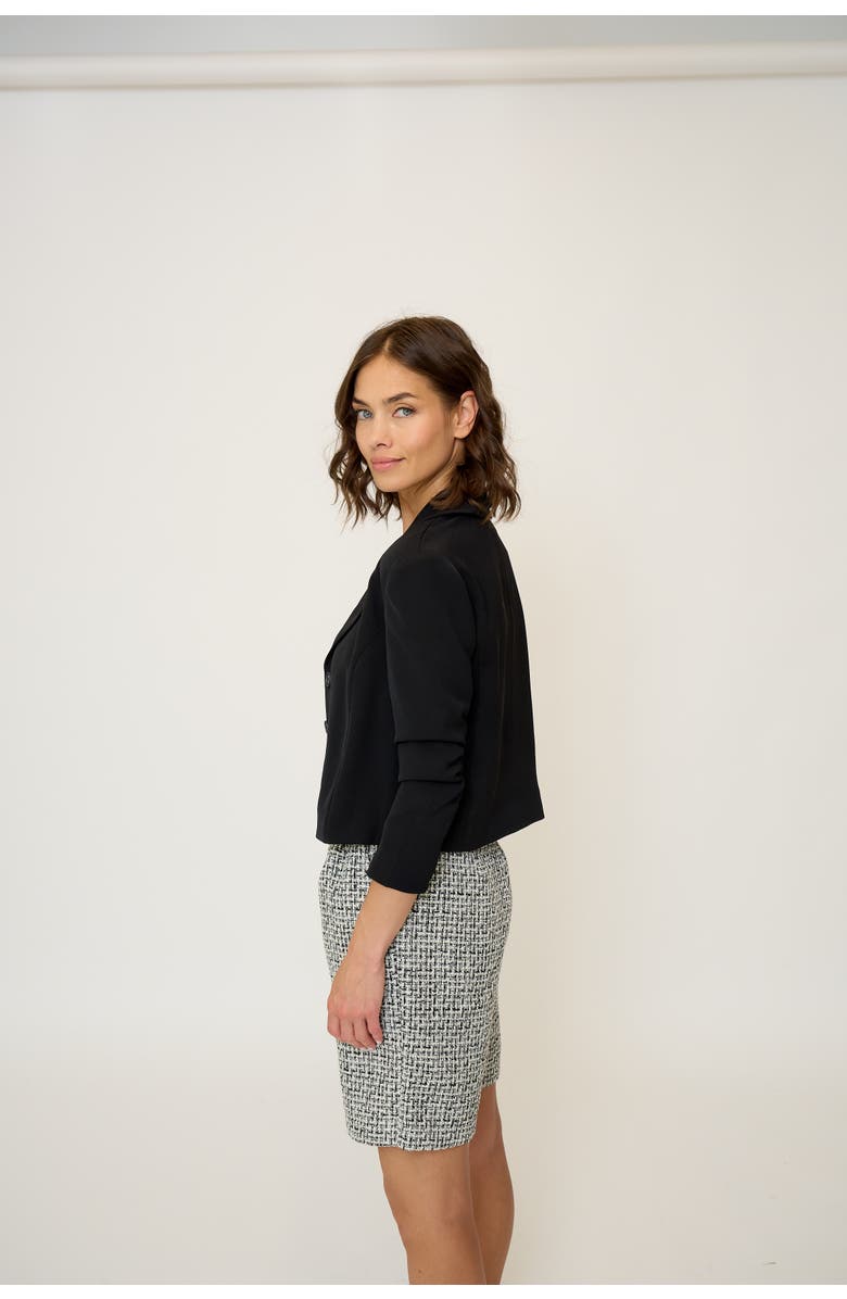 Central Park West OLIVE CROPPED SCRUNCH SLEEVE BLAZER, Alternate, color,