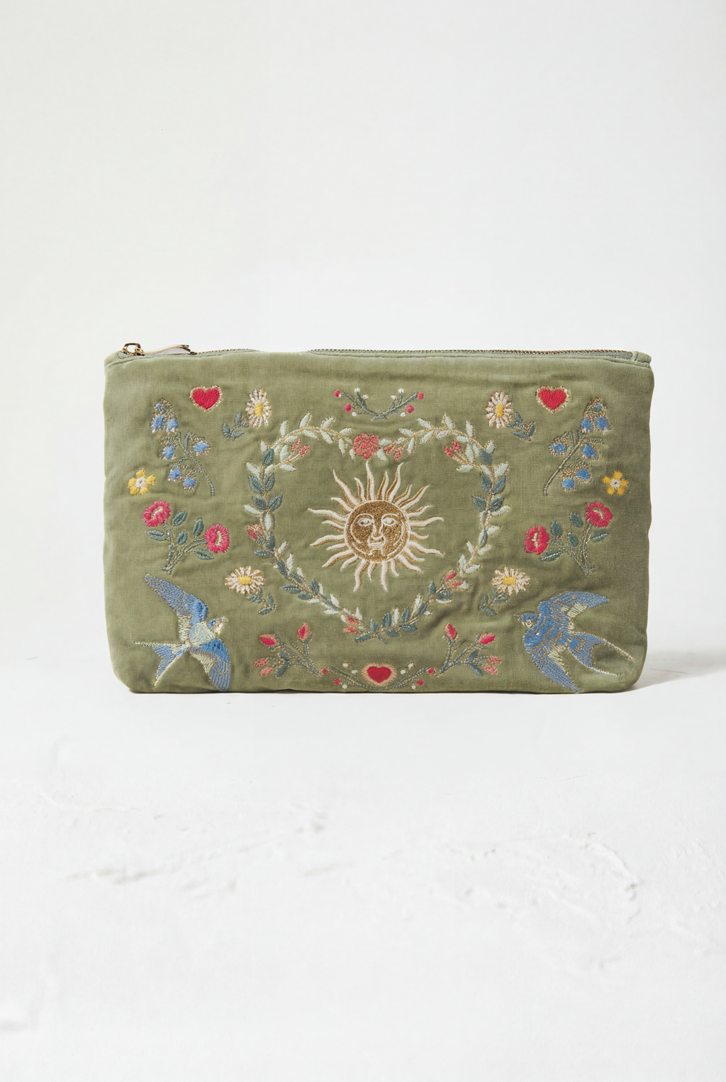 Elizabeth Scarlett Earth Goddess Velvet Everyday Pouch, Main, color, Olive
