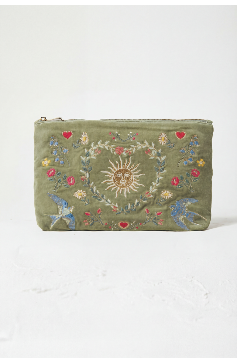 Elizabeth Scarlett Earth Goddess Velvet Everyday Pouch, Main, color, Olive