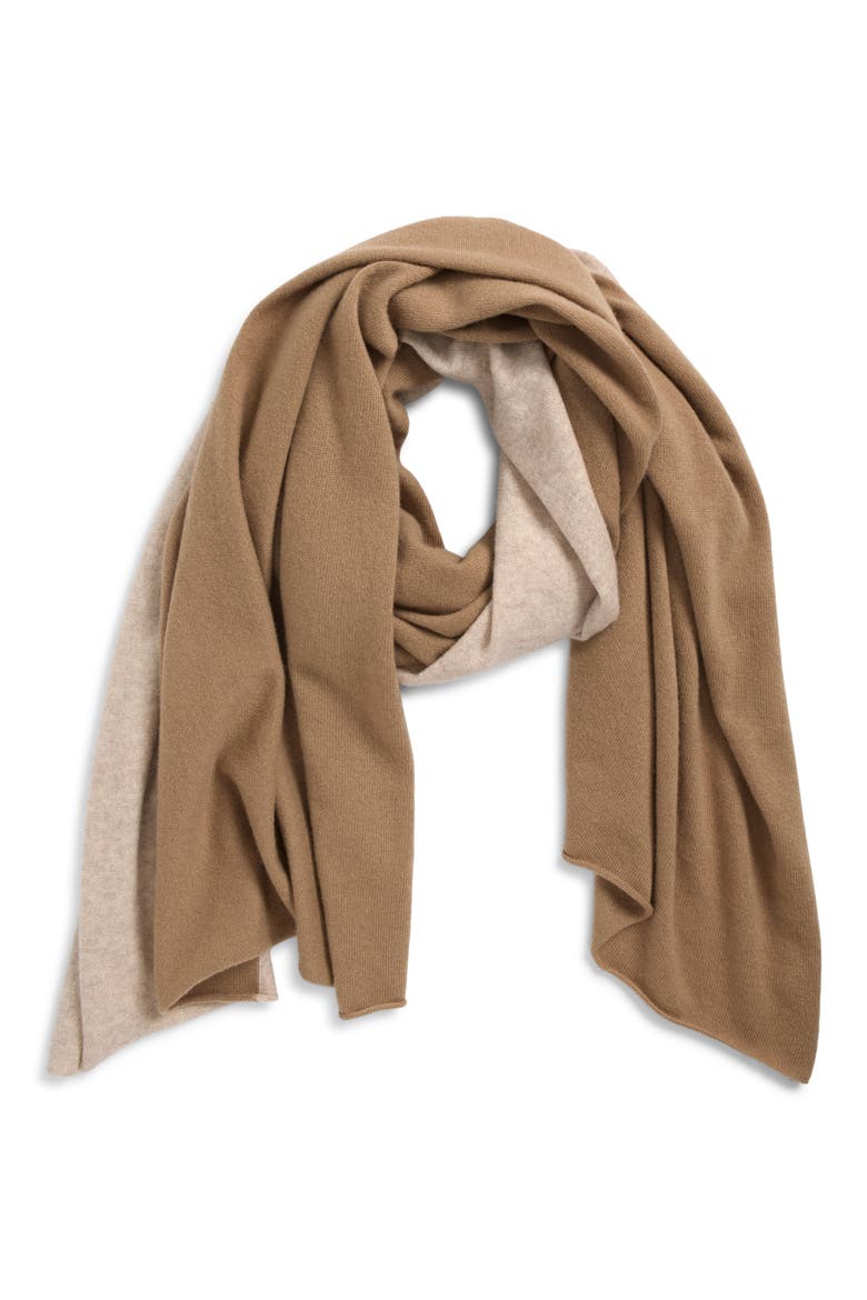 Boiled Cashmere Border Wrap Scarf, Main, color, BISCUIT