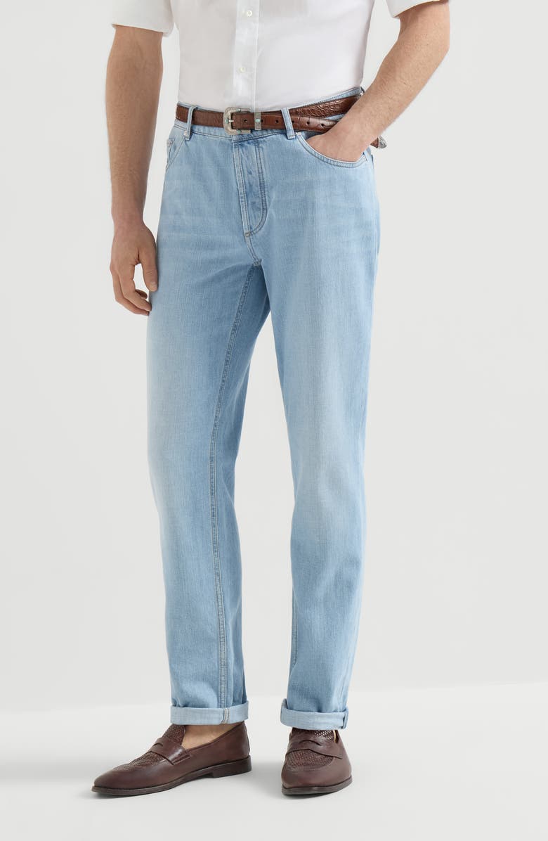 Brunello Cucinelli Traditional fit five-pocket trousers, Alternate, color, Light Blue Denim