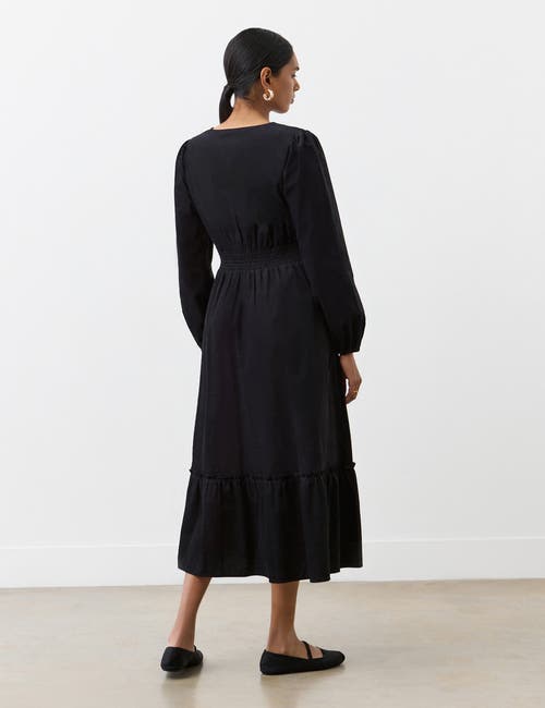 Finery London Arizona Long Sleeve Corduroy Midi Dress In Black
