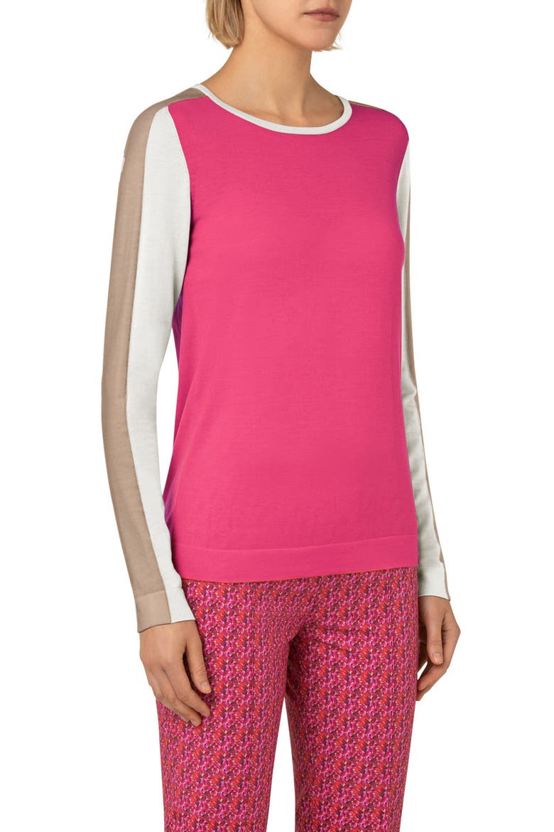 Colorblock Wool Sweater, Alternate, color, HOT PINK