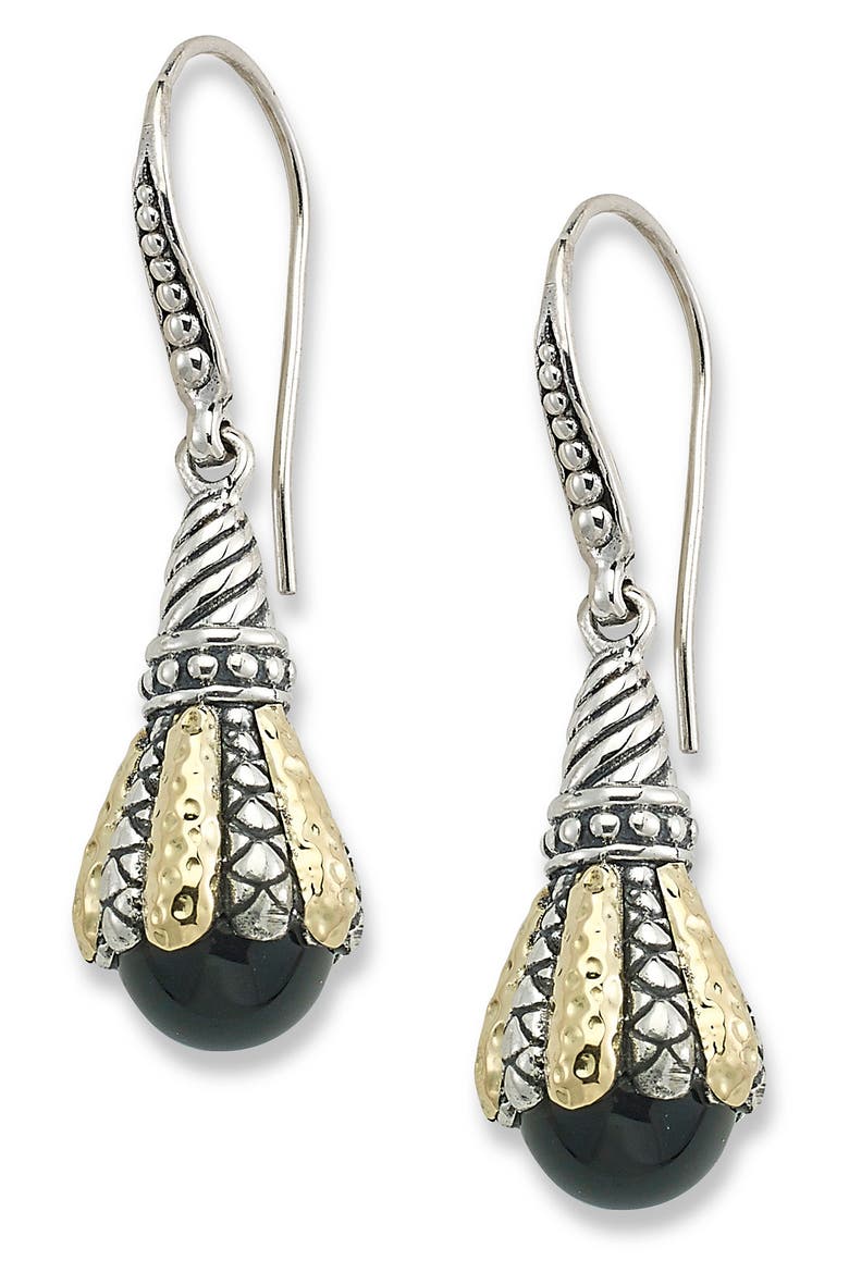 Sterling Silver & 18K Gold Drop Earrings, Main, color, BLACK