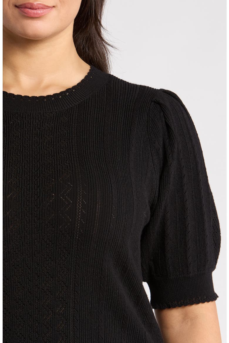 Pointelle Elbow Sleeve Sweater, Alternate, color, BLACK