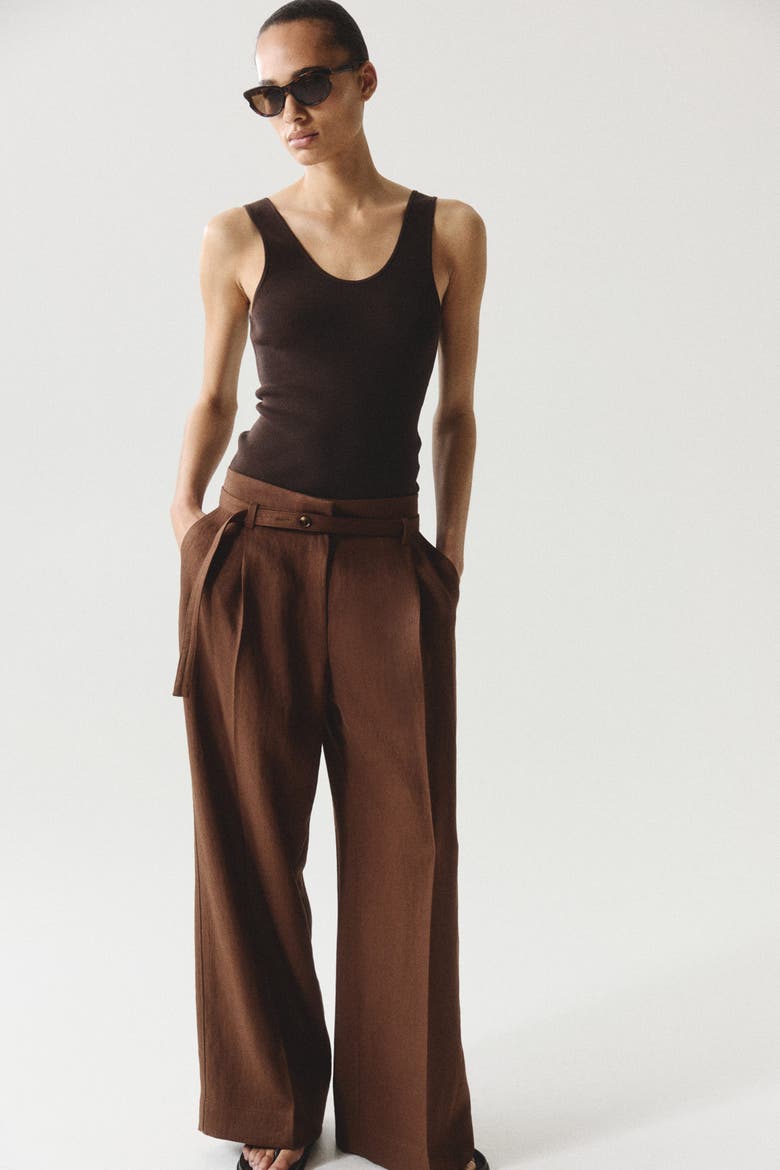 Wide-leg Pants With Belt, Main, color, Dark brown