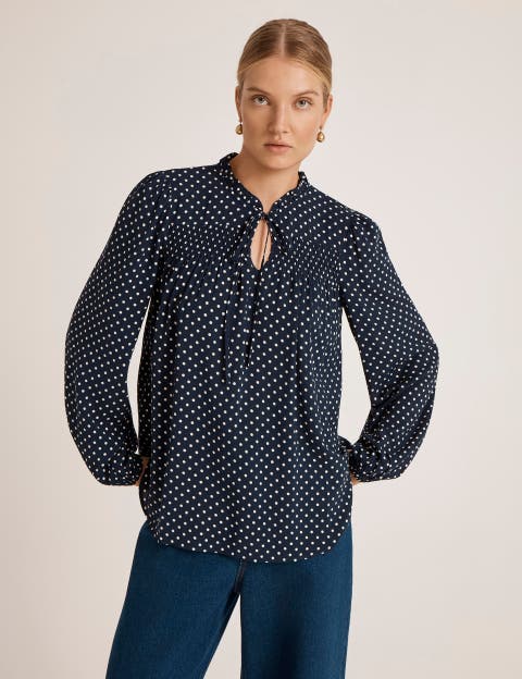 Kiya Polka Dot Tie Neck Blouse