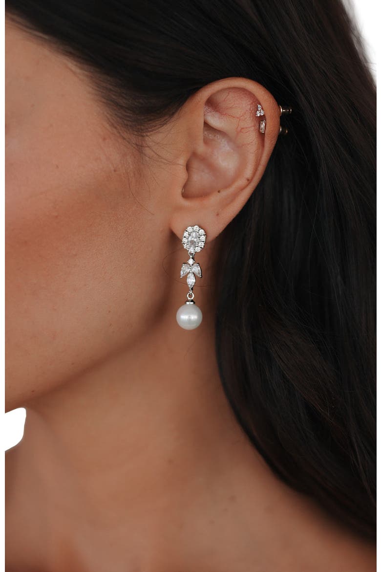 Palace Pearl and Crystal Drop Earrings, Alternate, color, Silver