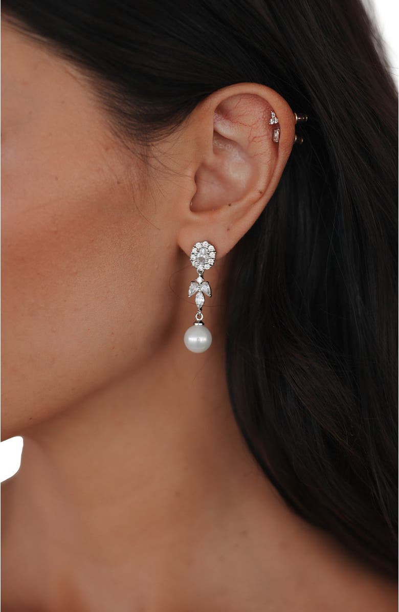 Untamed Petals Palace Pearl and Crystal Drop Earrings, Alternate, color, Silver