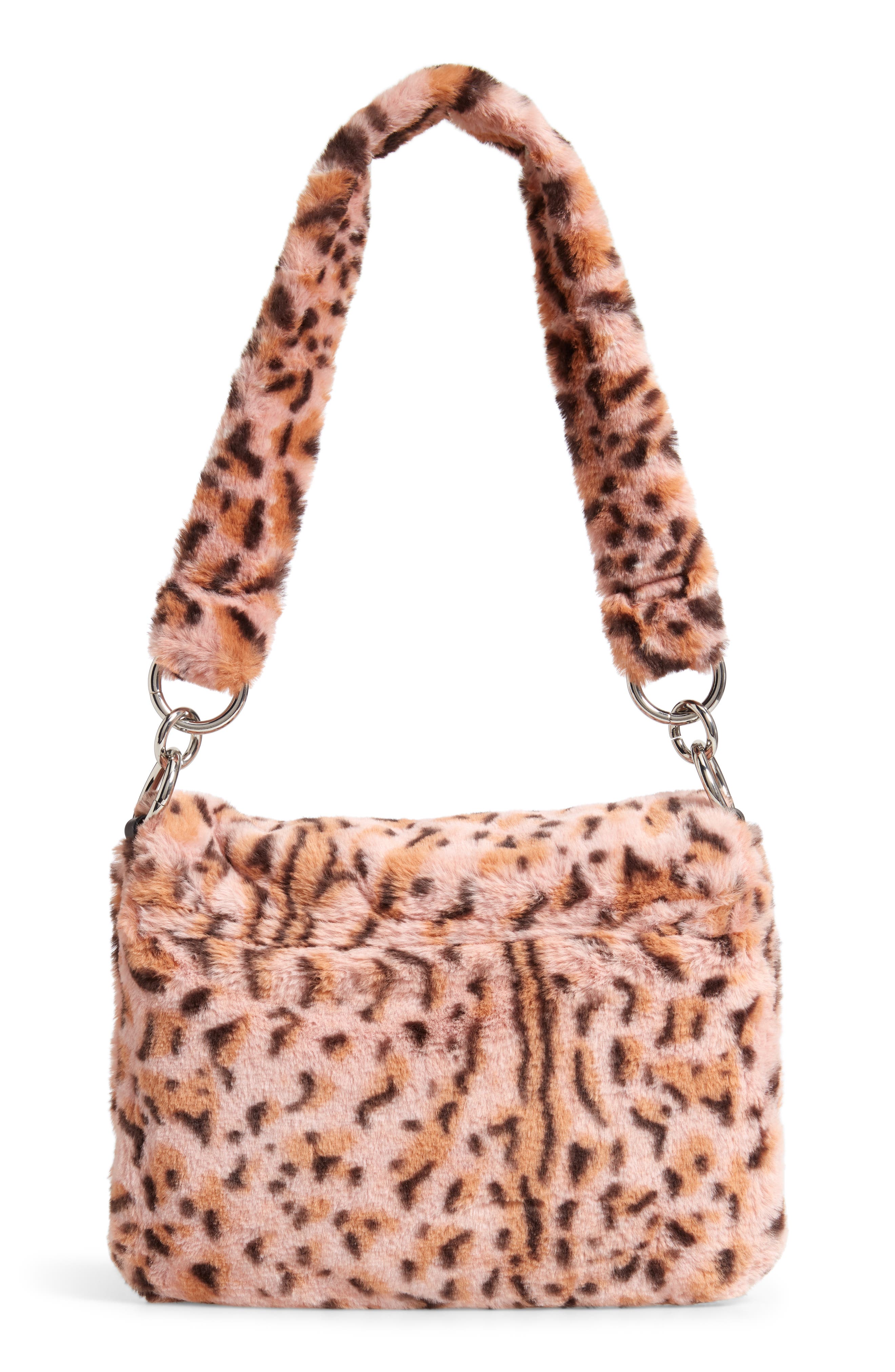 Topshop Teddy Leopard Print Faux Fur Shoulder Bag, Alternate, color, 