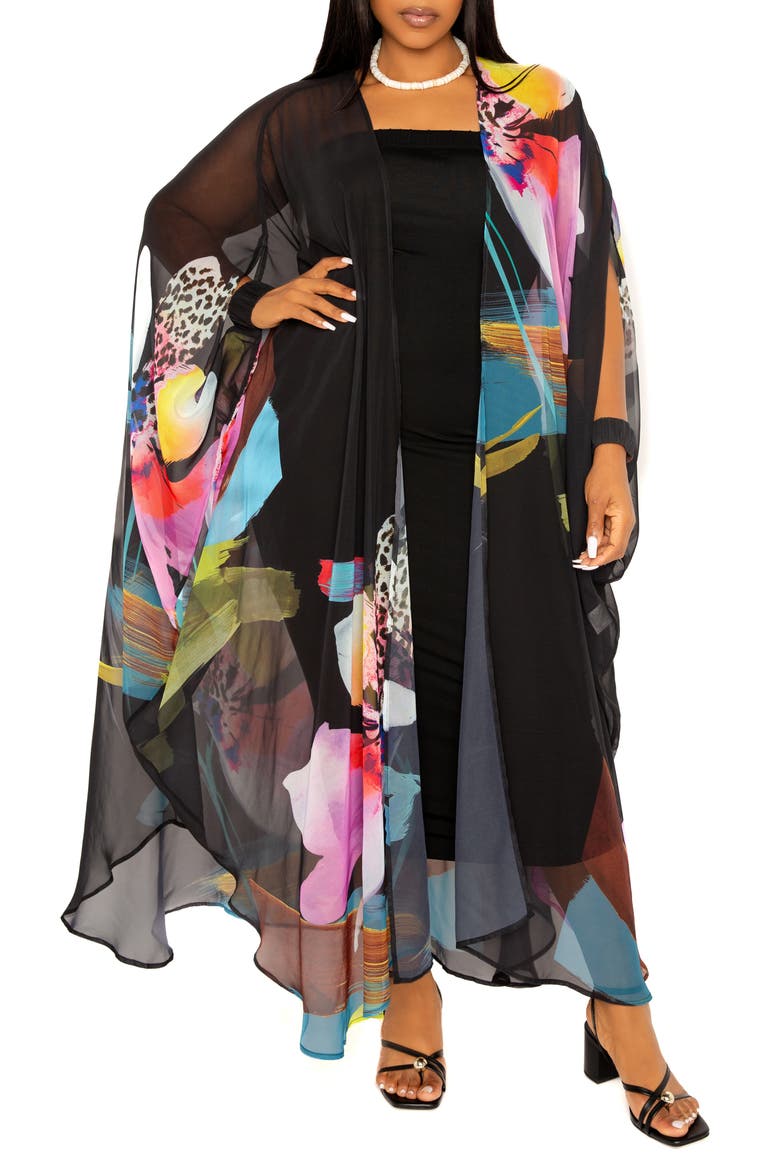 Floral Robe with Wristband, Main, color, BLACK MULTI
