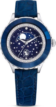 Swarovski Octea Moon Leather Strap Watch, 37mm