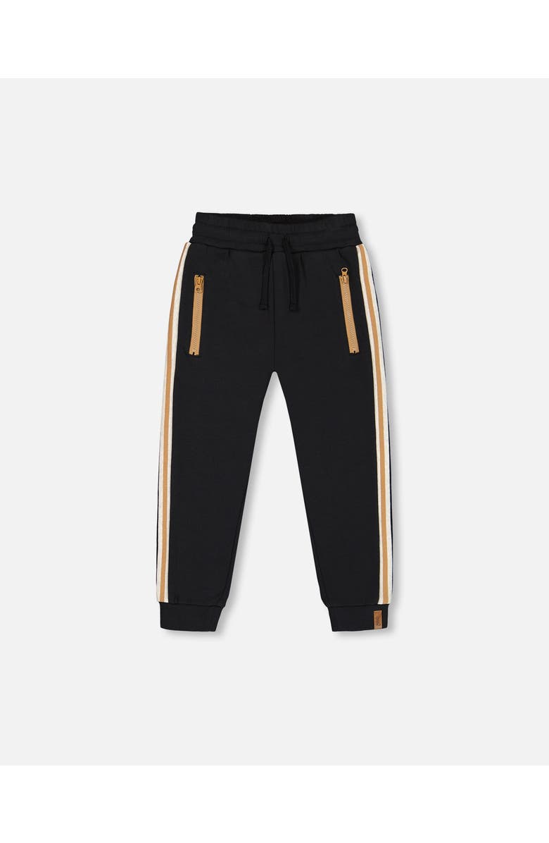 Deux par Deux Boy's Fleece Sweatpants With Contrast Side Rib Black, Main, color, 