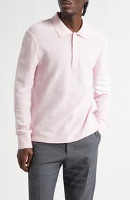 Thom Browne 4-Bar Long Sleeve Cotton Piqué Polo