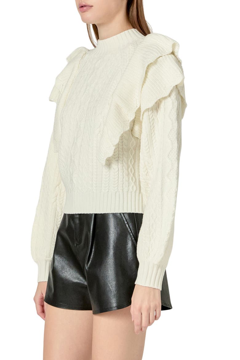 Ruffle Cable Stitch Sweater, Alternate, color, IVORY