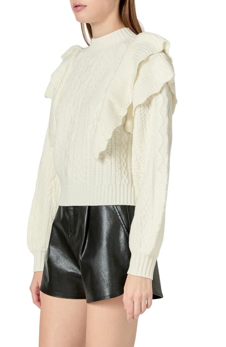 Endless Rose Ruffle Cable Stitch Sweater, Alternate, color, Ivory