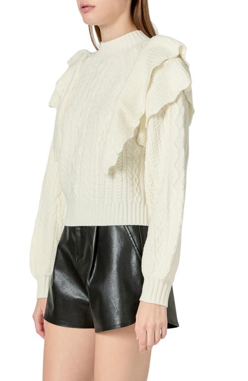 Endless Rose Ruffle Cable Stitch Sweater In Ivory